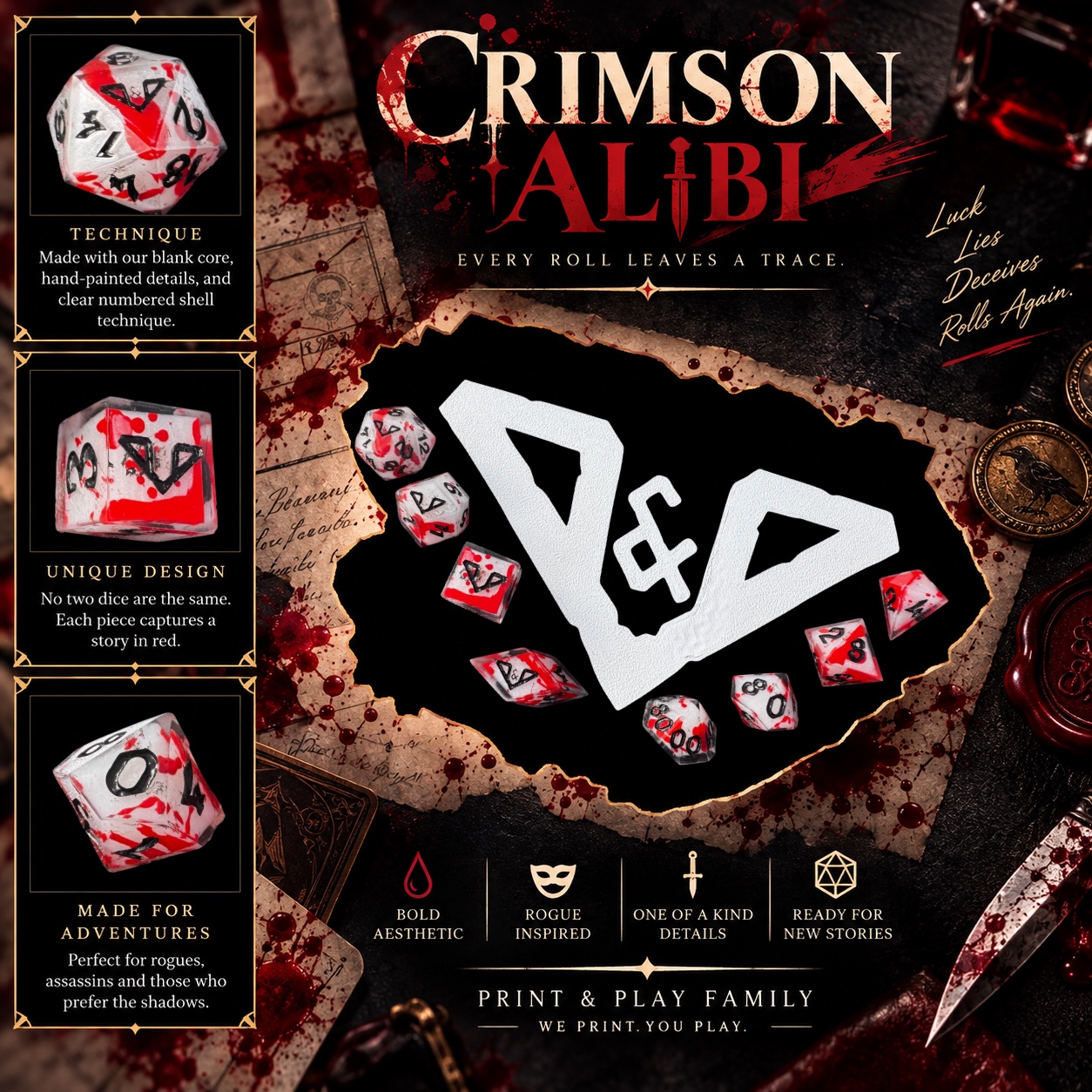 Crimson Alibi handmade resin dice set